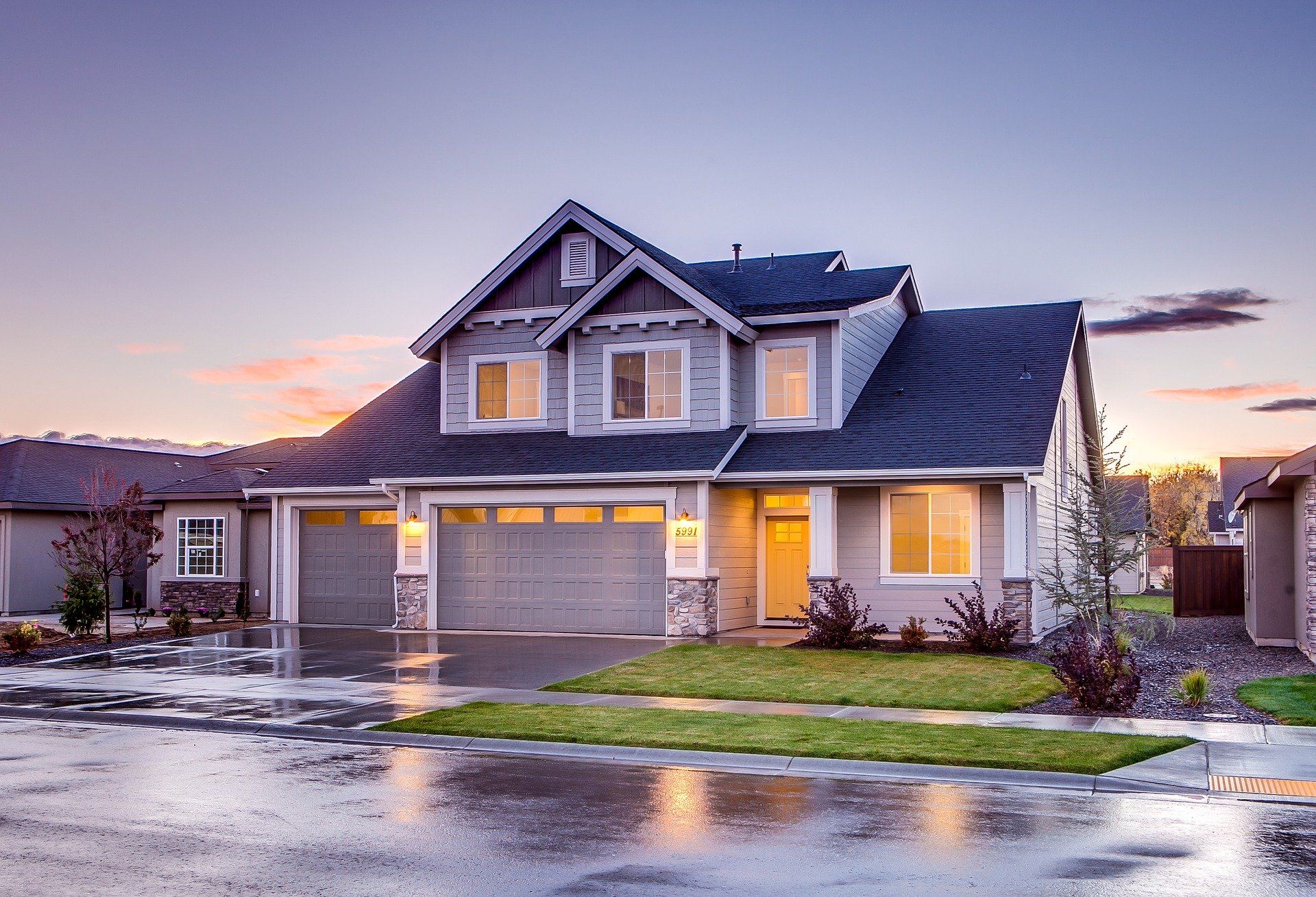 suburban house at dusk